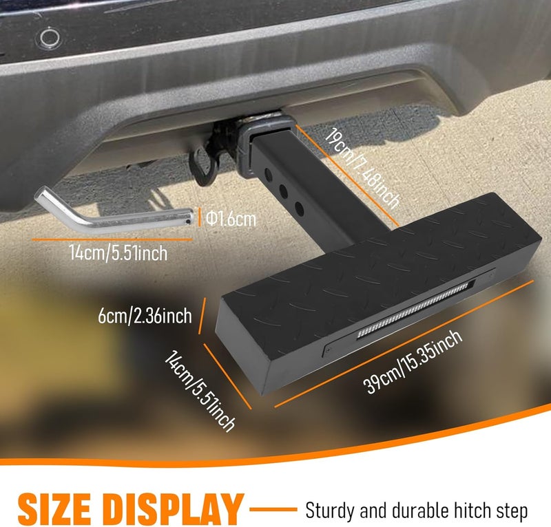 GLOBLED Hitch Step 2 Inch Receiver Universal Tow Hitch Step Protector with Brake Light & Pin Lock & 5/8" Hitch Pin Clip Rear Bumper Guard Compatible with Pickups Trucks Atvs Suvs Vans - Image 2